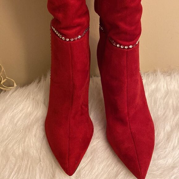NWOT Jessica Simpson Women's Red Studded Pointed Toe Over Knee Boots Size: 9 - Picture 11 of 16